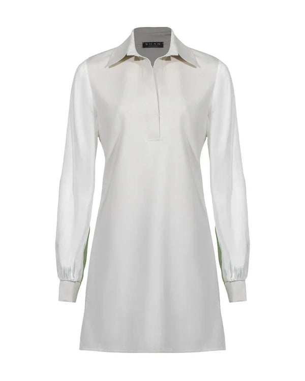 fitted lace wedding dress Shan Sofia Sheer Long Sleeve Polo Dress – BLU'S