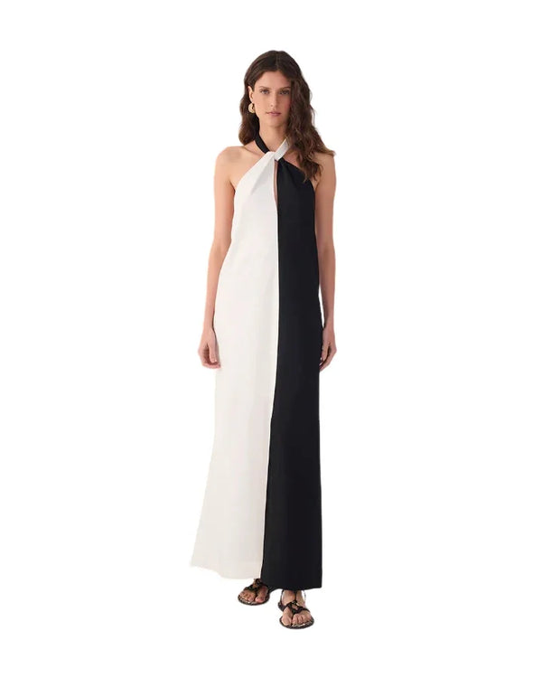 Dress To Bicolor Halter Neck Linen Maxi Dress – BLU'S Dress To Bicolor Halter Neck Linen Maxi Dress – BLU'S