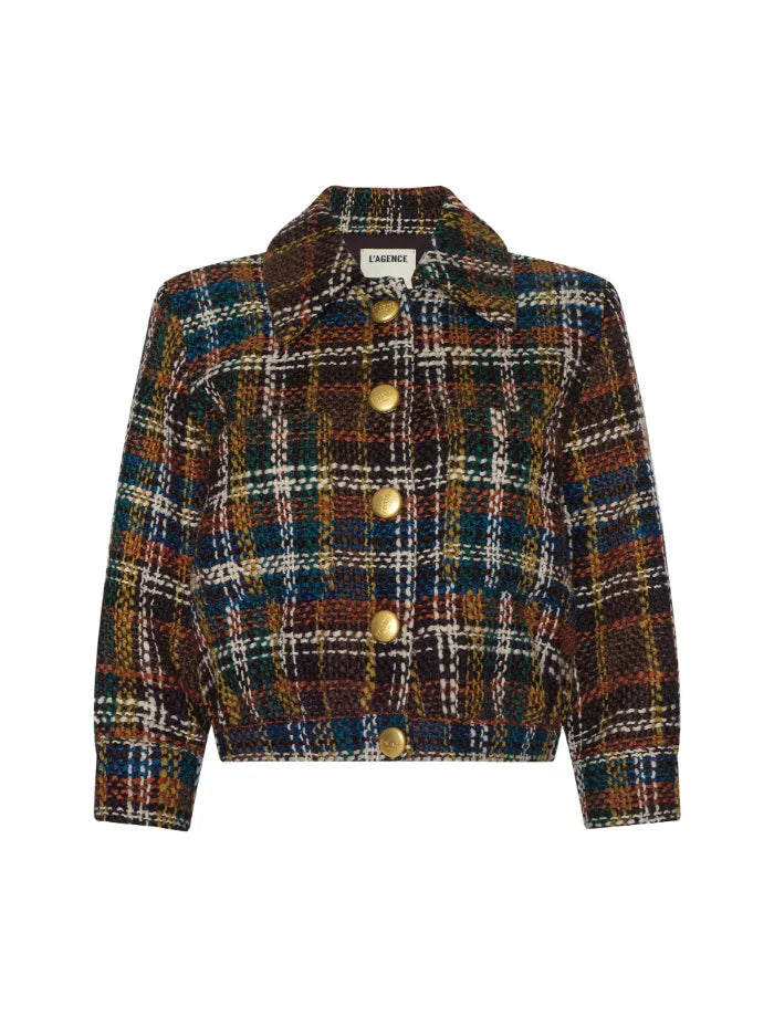 L'Agence Jia Cropped 3/4 Sleeve Plaid Jacket – BLU'S