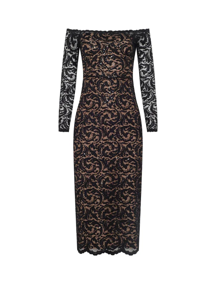 L'Agence Lindsay Off Shoulder Lace Midi Dress  BLU'S