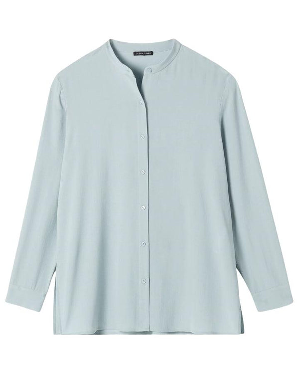 Eileen Fisher - Silk Georgette Crepe Band Collar Shirt