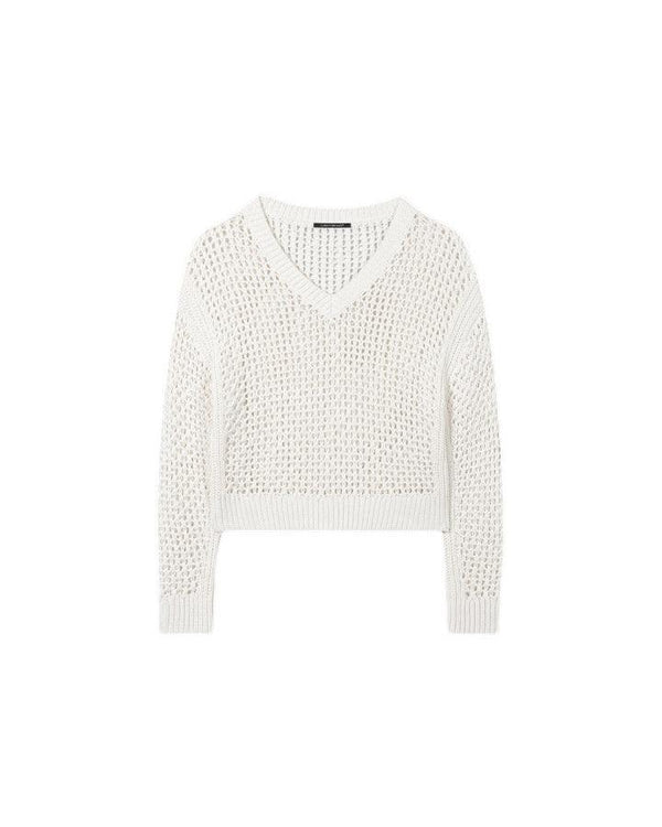 Luisa Cerano Linen Blend Denim Blouse with Puff Sleeves and Collar Sand