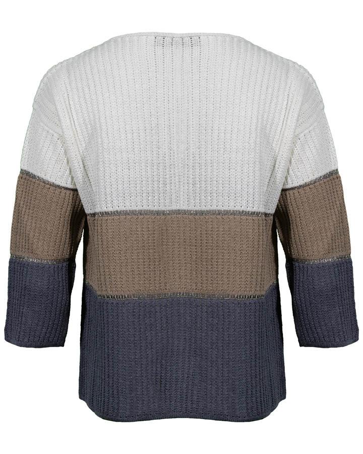 Tonet - Tonet Color Block 3/4 Sleeve Sweater