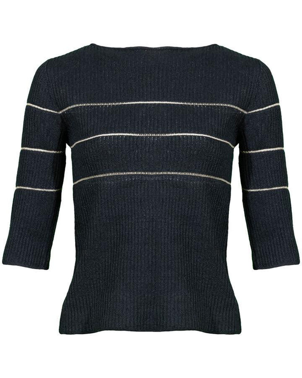 Tonet - Tonet Stripe Detail 3/4 Sleeve Sweater