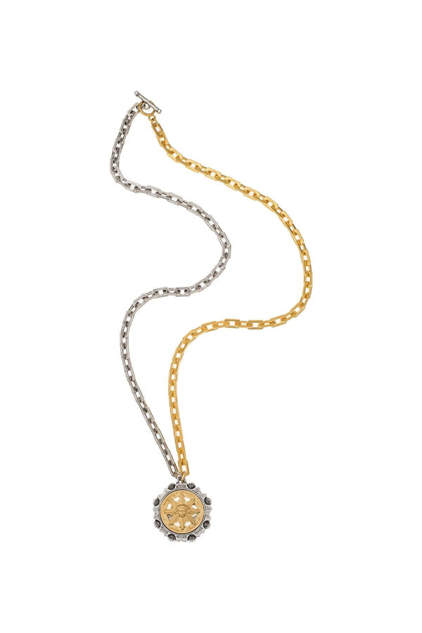 French Kande - Two Tone Sun King Medal Necklace