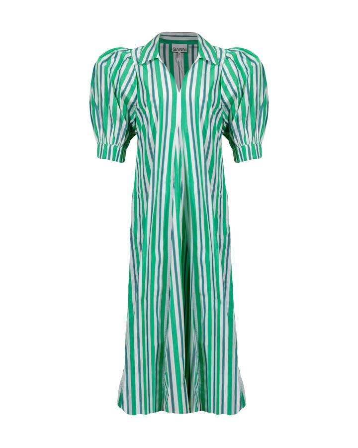 ganni green and white striped dress Ganni Stripped Collar Long Dress BLU'S