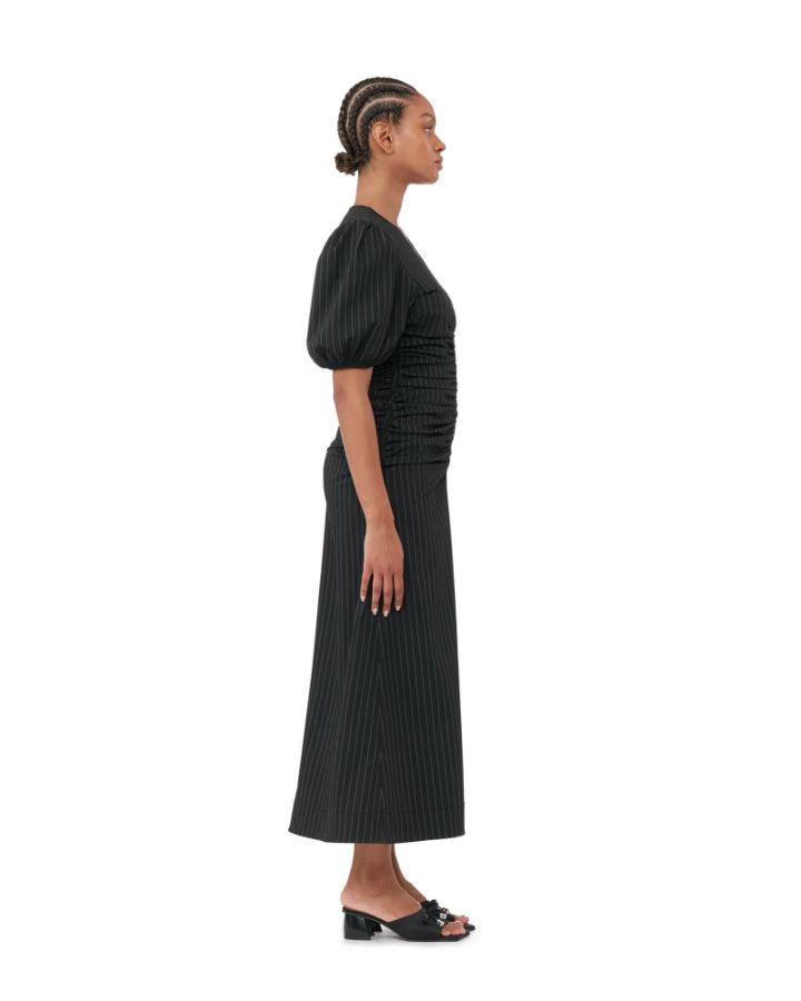 Ganni - Stretch Stripe Gathered Long Dress