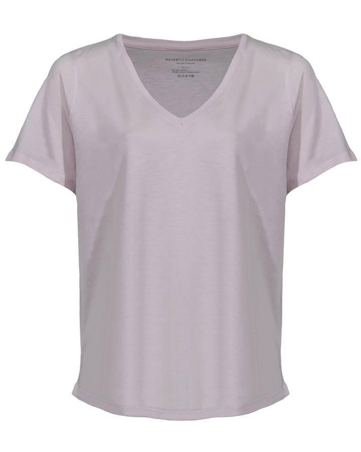 Majestic Lyocell Cotton Semi Relaxed Short Sleeve Crewneck in Petale