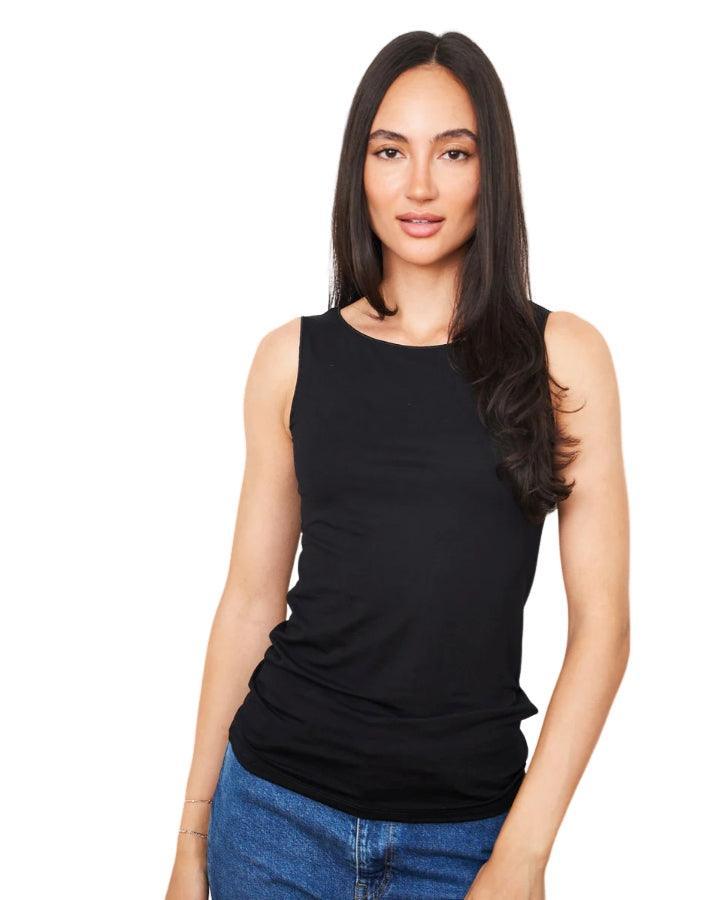 Majestic Flat Edge Scoop Viscose Tank in Bleu Calanques