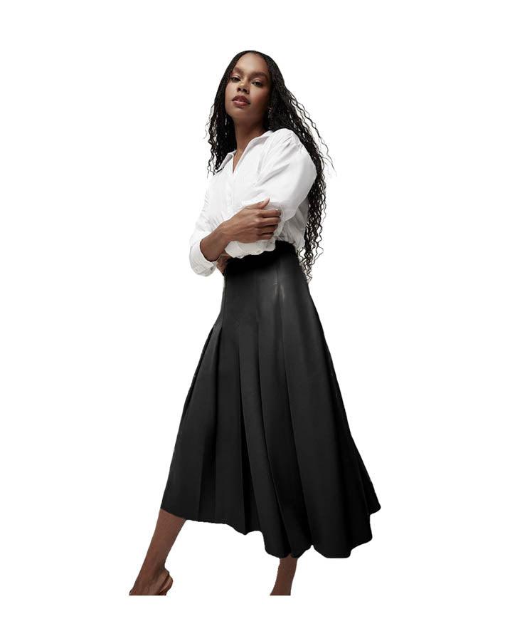 Veronica Beard - Herson Vegan Leather Pleated Midi Skirt