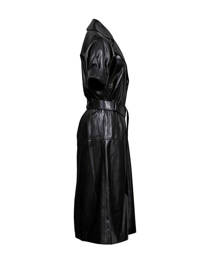hugo boss black leather dress BOSS - Hybrid stretch-knit and faux-leather dress with belt