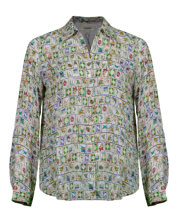 L'Agence Nina Mahjong Print Silk Blouse