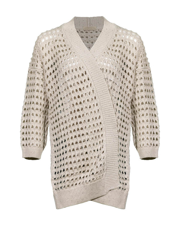 Purtotatto Open Knit Mini Sequin Long Cardigan