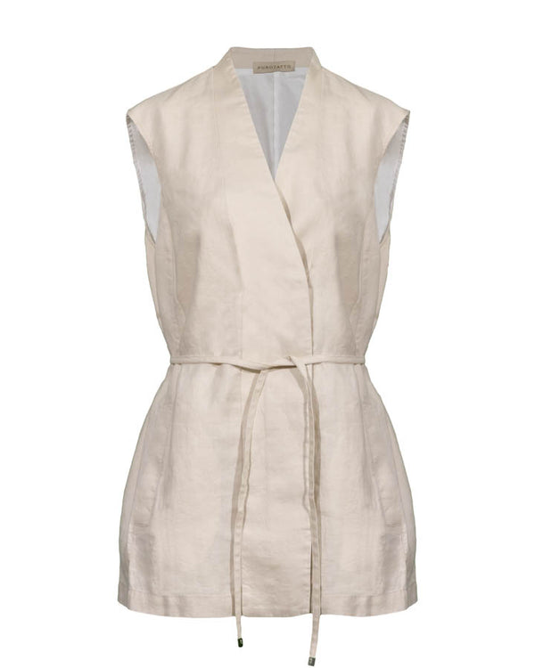 Purotatto Linen Vest With Belt