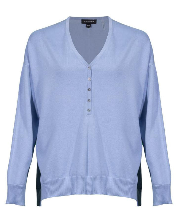 Repeat V-Neck Front Button Pullover