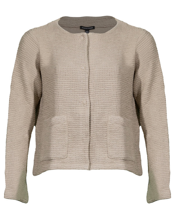 Eileen Fisher Cotton Boucle Round Neck Jacket