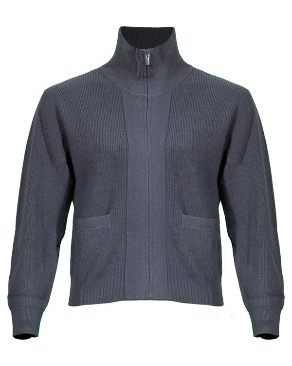 Purotatto Ribbed Zip Front Wool Cashmere Cardigan