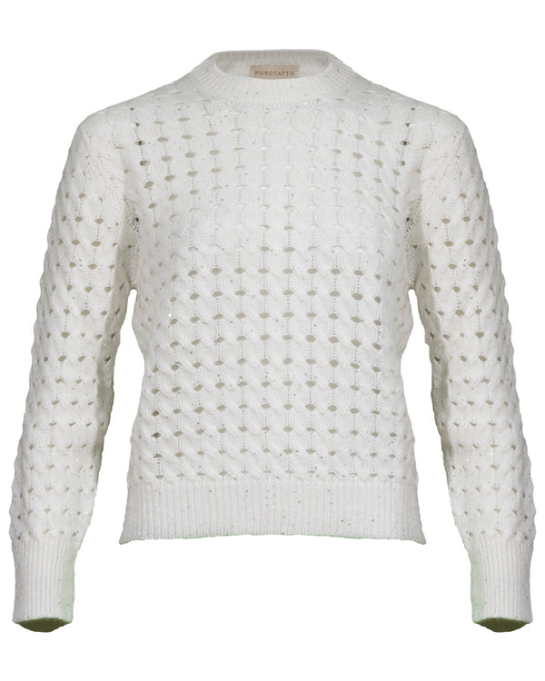 Purotatto Round Neck Loose Weave Knit With Sequins