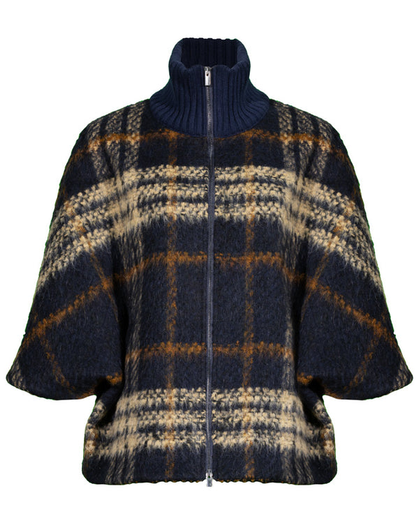 Purotatto Zip Front Plaid Crepe Jacket