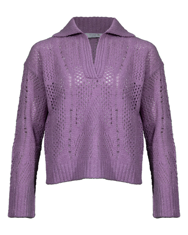 Tonet Loose Weave Collared Polo Pullover