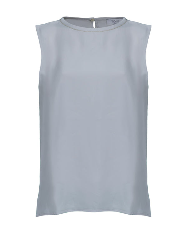 Tonet Sleeveless Silk Shell With Metallic Trim