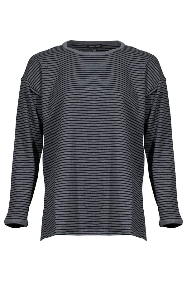 Eileen Fisher Striped Cozy Brushed Terry Long Box Top