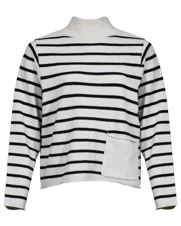 Oui Stripe Mockneck Knit With Pocket