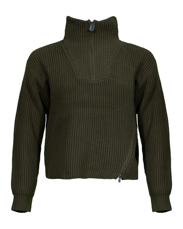 Oui Zip Funnel Neck Cotton Knit