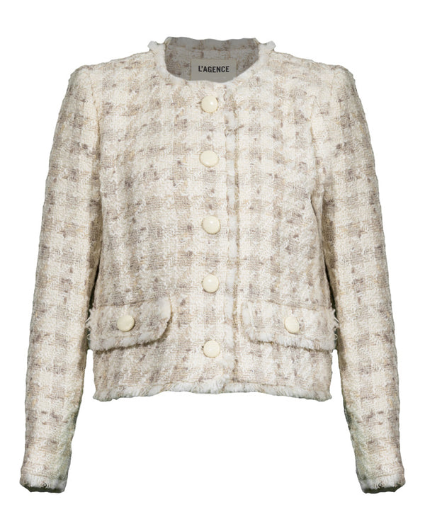 L'Agence Zell Tweed Collarless Jacket