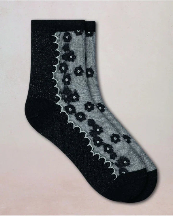 Bleu Foret Transparent Small Flower Ankle Socks