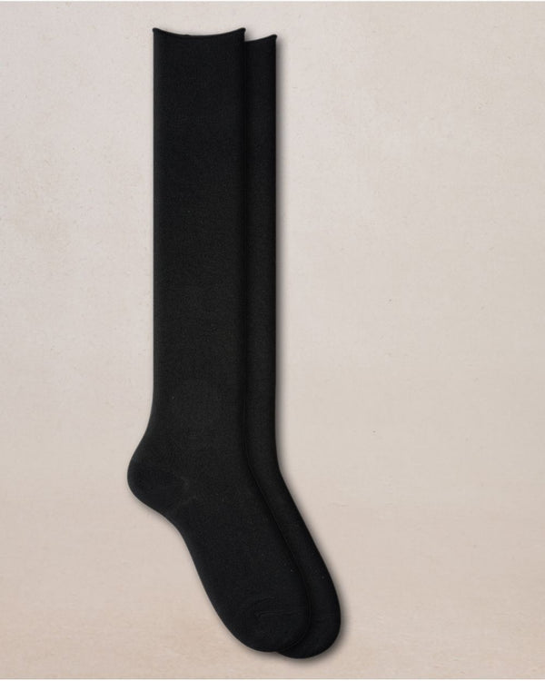 Bleu Foret Velvet Cotton Solid Color Knee High Socks