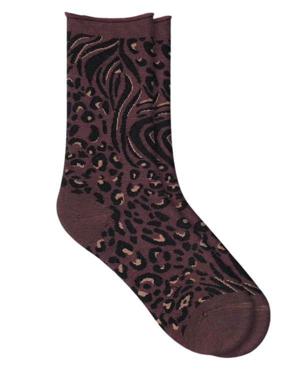 Bleu Foret Fine Wool Animal Print Socks