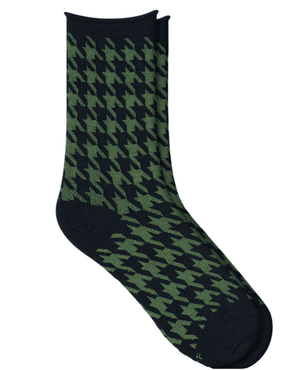 Bleu Foret Fine Wool Houndstooth Print Socks