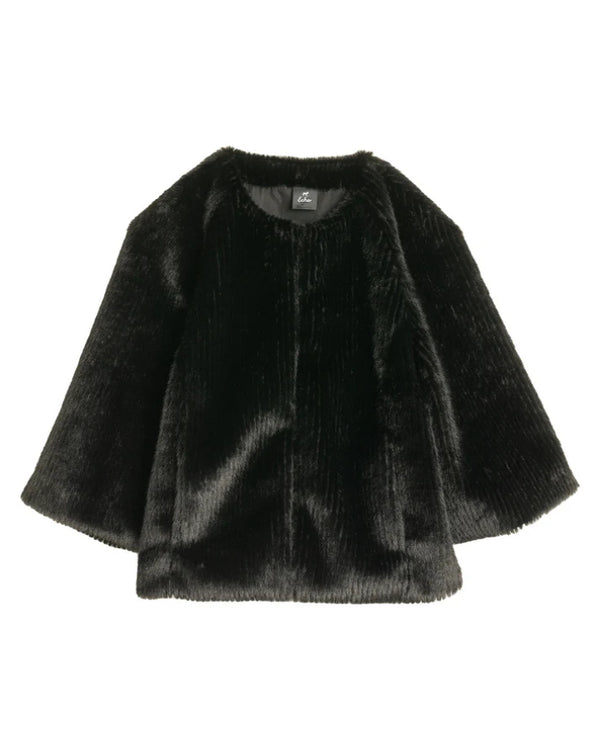 Echo Collarless Faux Fur Jacket With Raglan Sleeves
