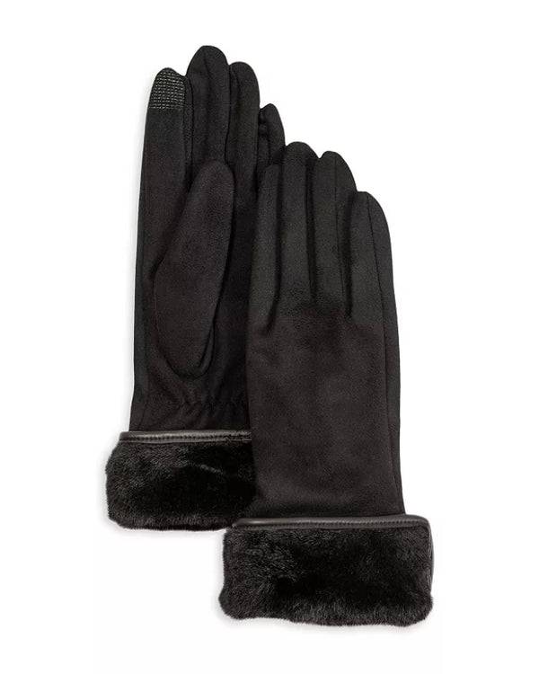 Echo Stretch Suede Fold-Up Faux Fur Cuff Gloves
