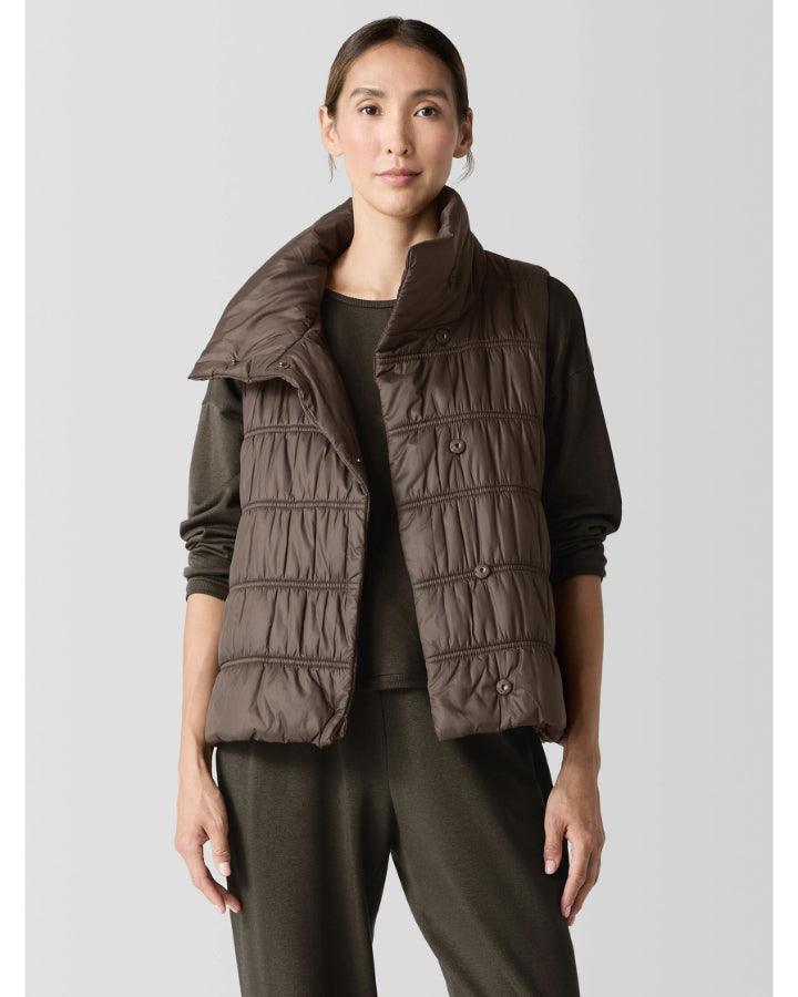 Eileen Fisher High Collar Ruched Vest BLU S