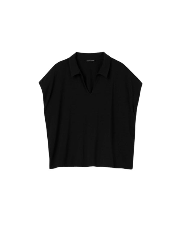 Eileen Fisher Black Jersey Split Neck Top