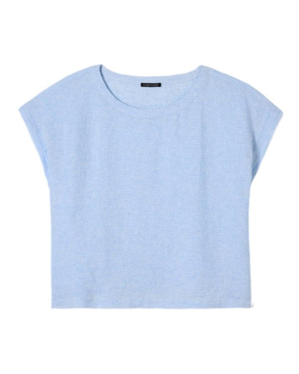 Eileen Fisher Puckered Organic Linen Stripe Ballet Neck Top
