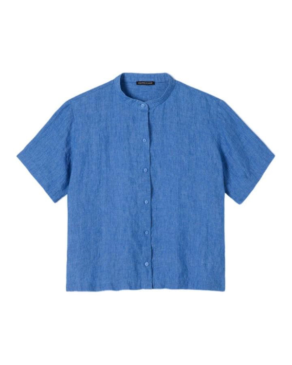Eileen Fisher Washed Organic Linen Delave Band Collar Shirt