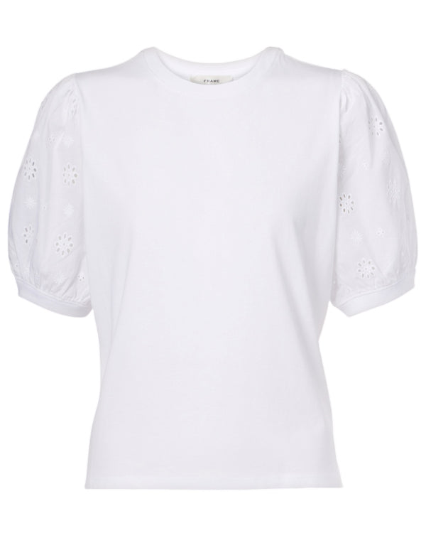 Frame Eyelet Lace Sleeve Cotton Tee