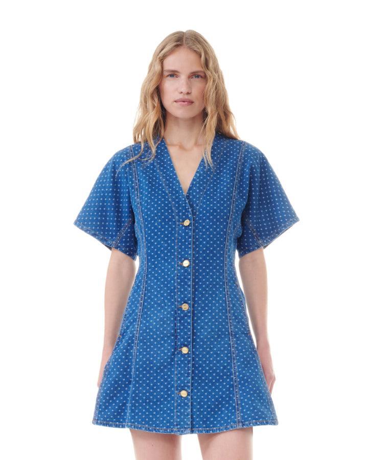 ganni polka dot denim dress Ganni Polka Dot Denim Mini Dress – BLU'S