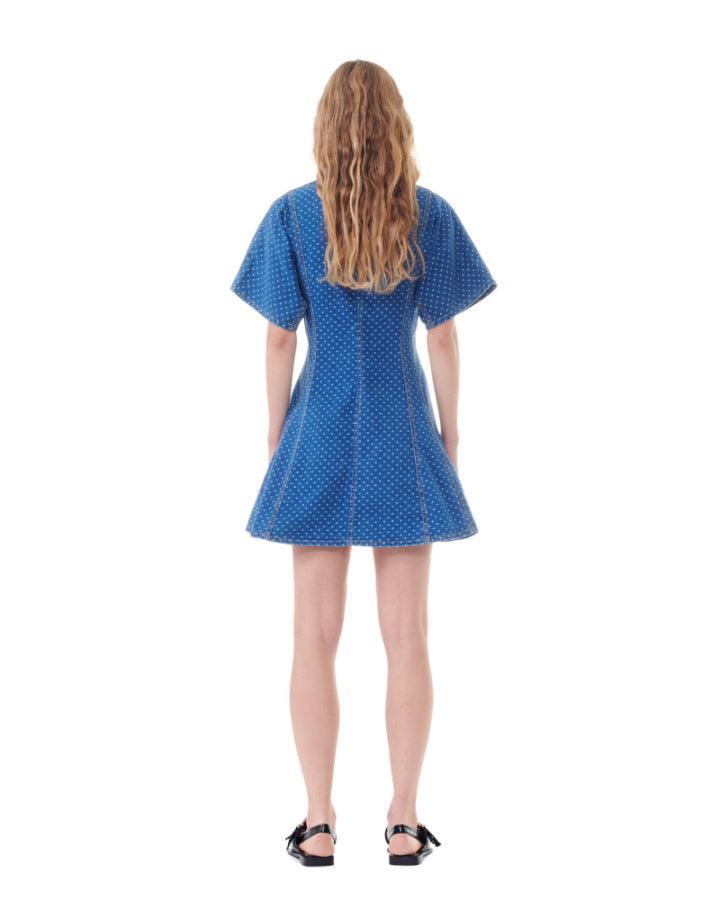 ganni polka dot denim dress Ganni Polka Dot Denim Mini Dress – BLU'S