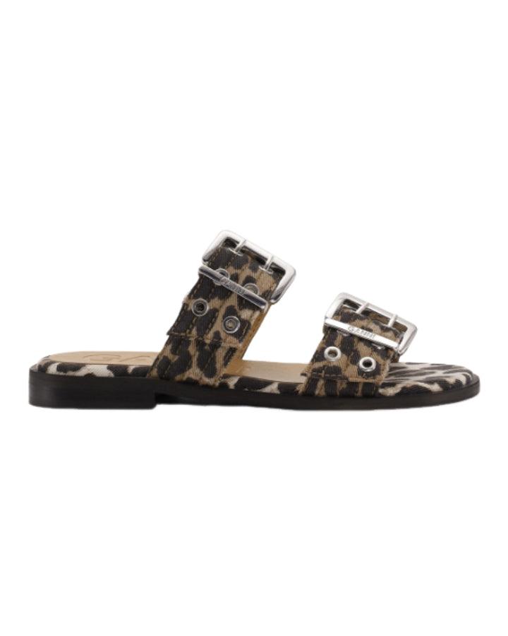 Ganni Femin 2 Buckle Strap Leopard Denim Sandal – BLU'S