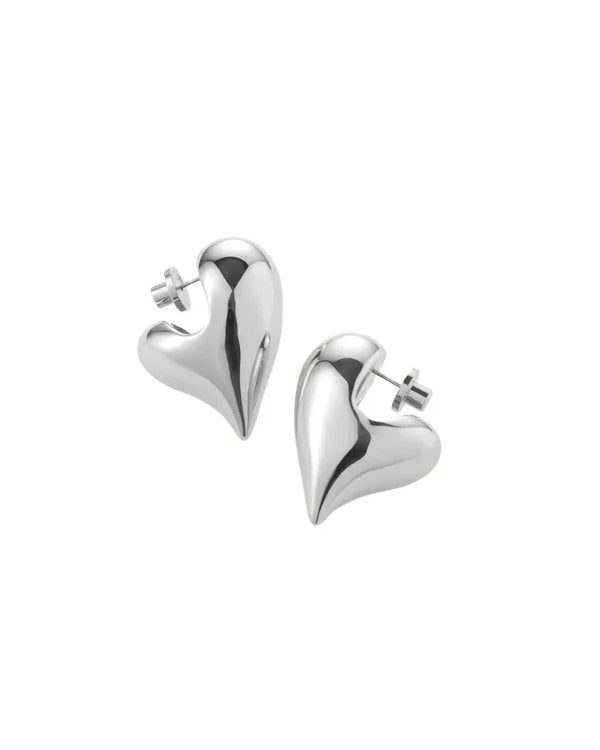 Jenny Bird Art Heart Puff Silver Earrings
