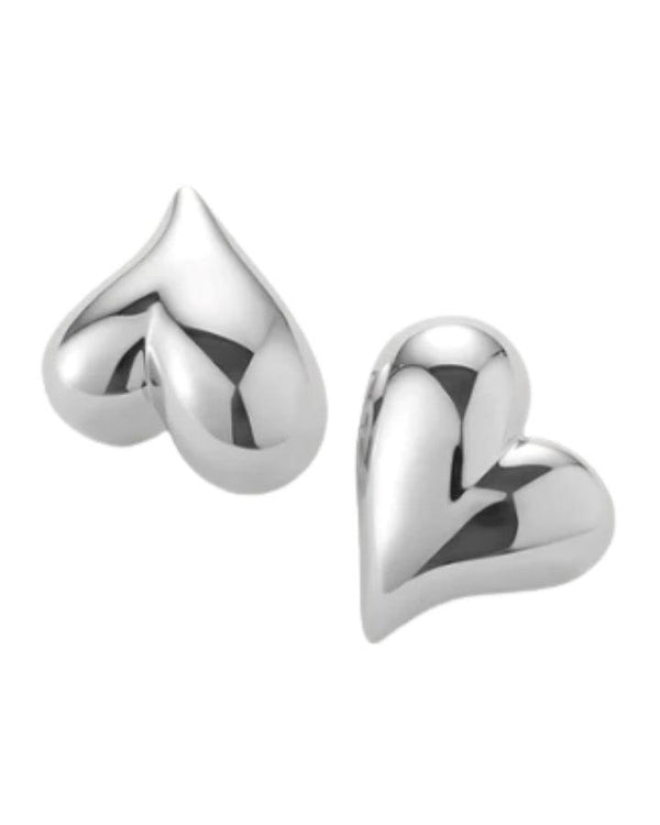 Jenny Bird Silver Art Heart Button Earrings