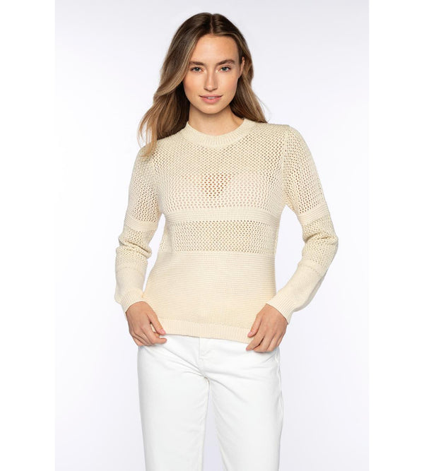Kinross Cashmere Mixed Stitch Lurex Crew Sweater
