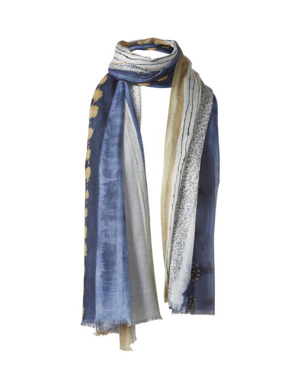 Kinross Cashmere Painted Stripe Print Scarf