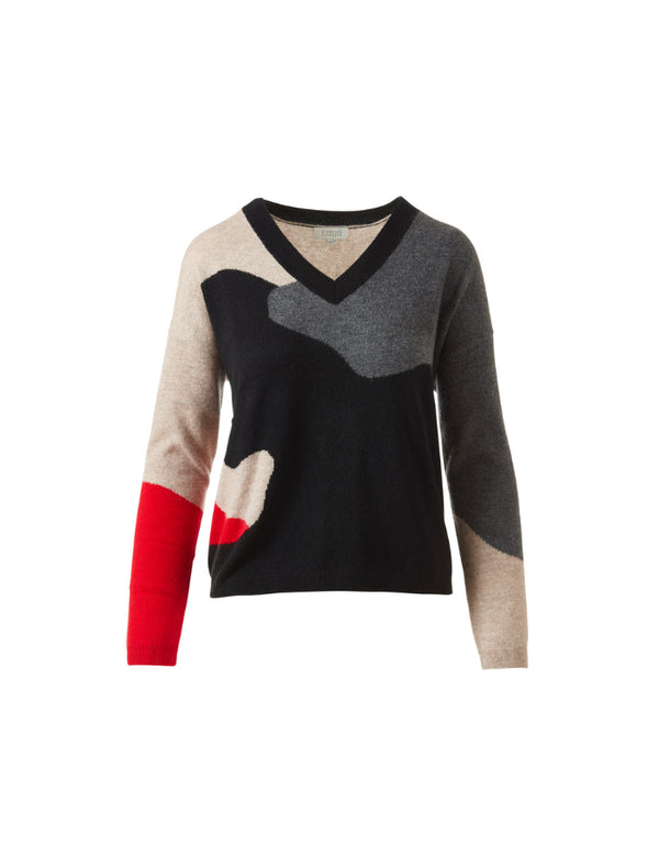 Kinross Cashmere Intarsia Easy Vee Pullover