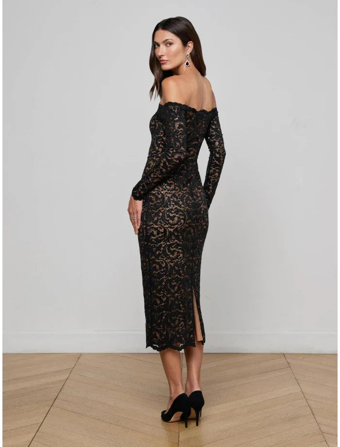 l'agence lindsay lace dress L'agence Lindsay Sequined Lace Dress In Black