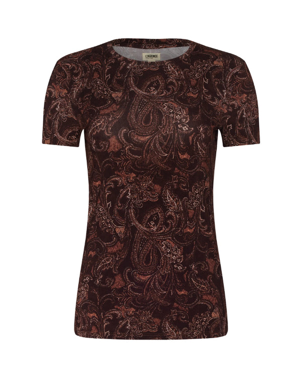 L'Agence Ressi Brown Etched Paisley Print Tee